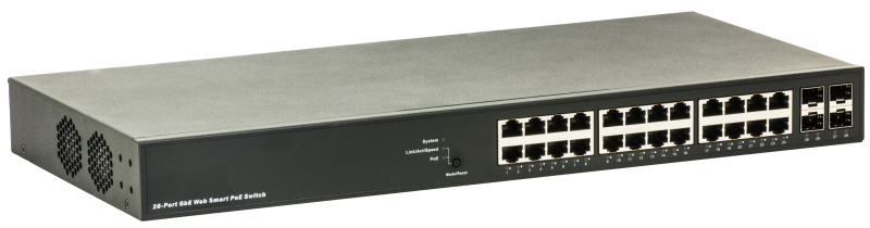  19"-L2 Switch mit Management, 24 Ports PoE+, DMS