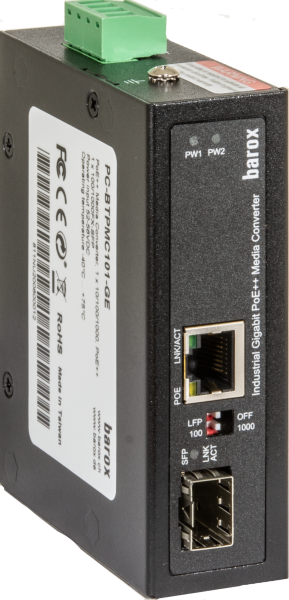 Industrieller Medienkonverter mit PoE++ für 10/100/1000BaseTX auf SFP  Industrieller Medienkonverter mit PoE++ für 10/100/1000BaseTX auf SFP