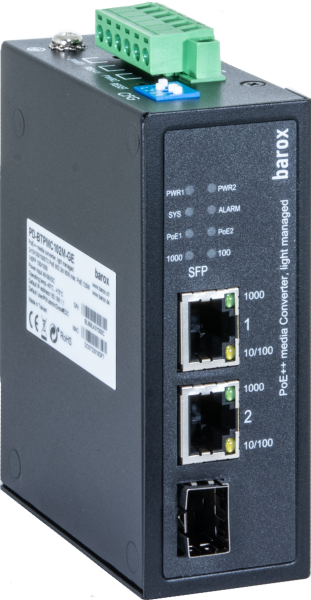 Industrieller gemanagter Medienkonverter mit PoE++ für 2 x 10/100/1000BaseTX auf SFP  Industrieller gemanagter Medienkonverter mit PoE++ für 2 x 10/100/1000BaseTX auf SFP
