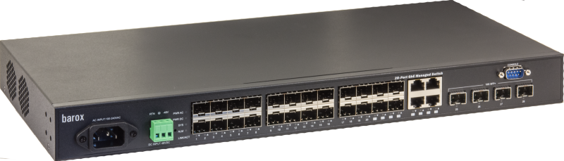  19"-Switch mit 24 optischen Ports und 4 Uplinkports 10G mit Management	