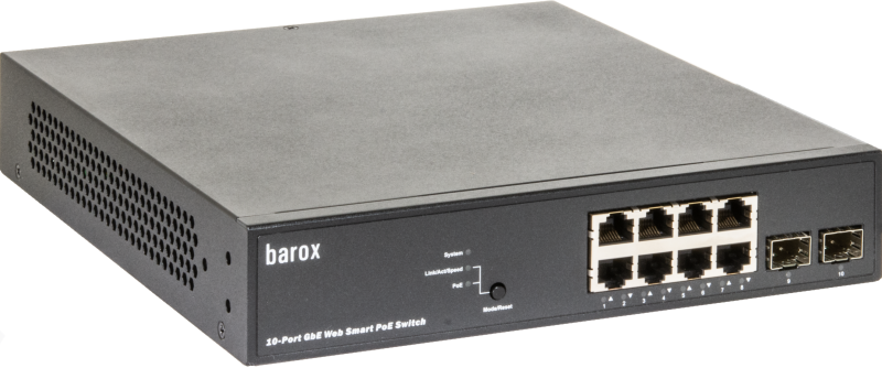 19"-Switch mit WebSmart Management und 8 Ports mit PoE +  19"-Switch mit WebSmart Management und 8 Ports mit PoE +